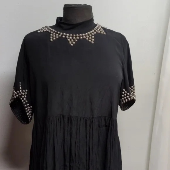 Vintage Double D Ranch Black Silver Stud Maxi Dress Circa 90s Size XS Oversized - Picture 7 of 16